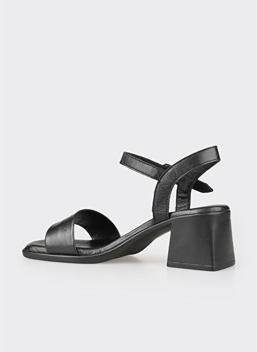 Siyah Deri Kadın Topuklu Sandalet - Görsel 4