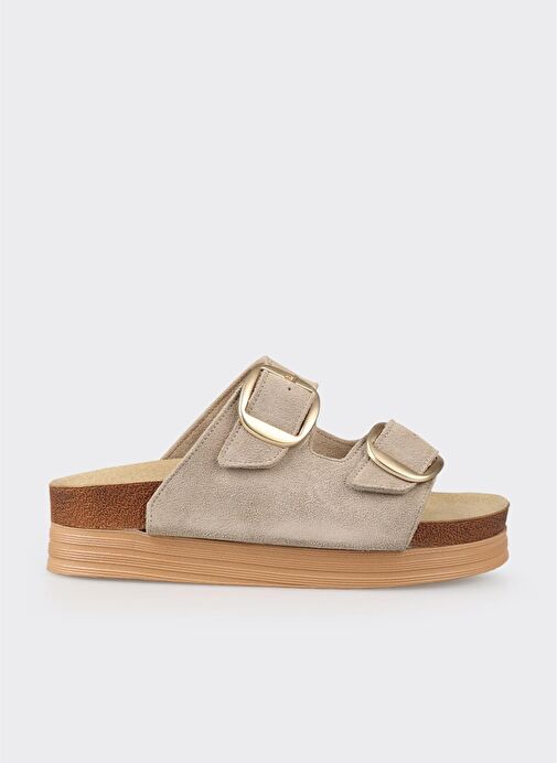 Bej Deri Kadın Terlik - Görsel 3