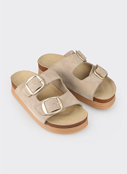 Bej Deri Kadın Terlik - Görsel 4