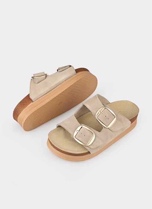 Bej Deri Kadın Terlik - Görsel 6