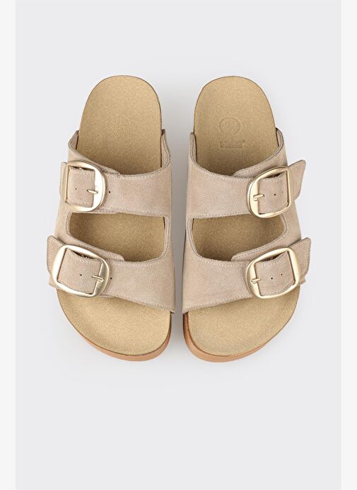 Bej Deri Kadın Terlik - Görsel 9