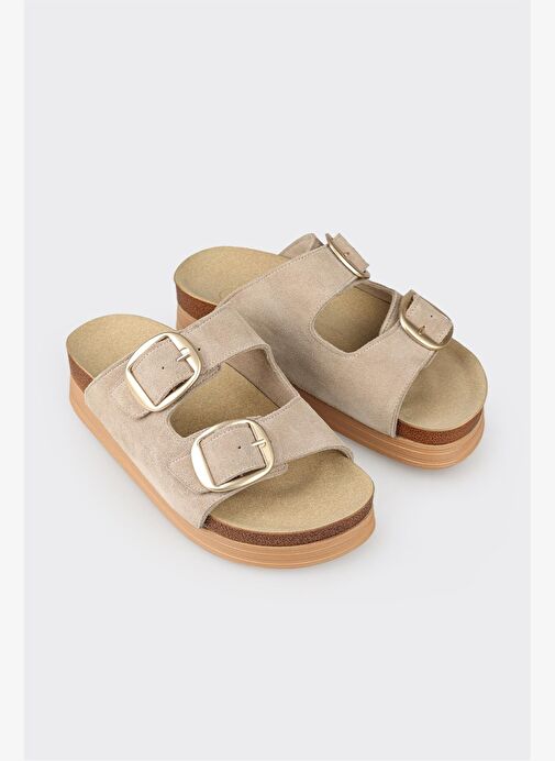 Bej Deri Kadın Terlik - Görsel 5