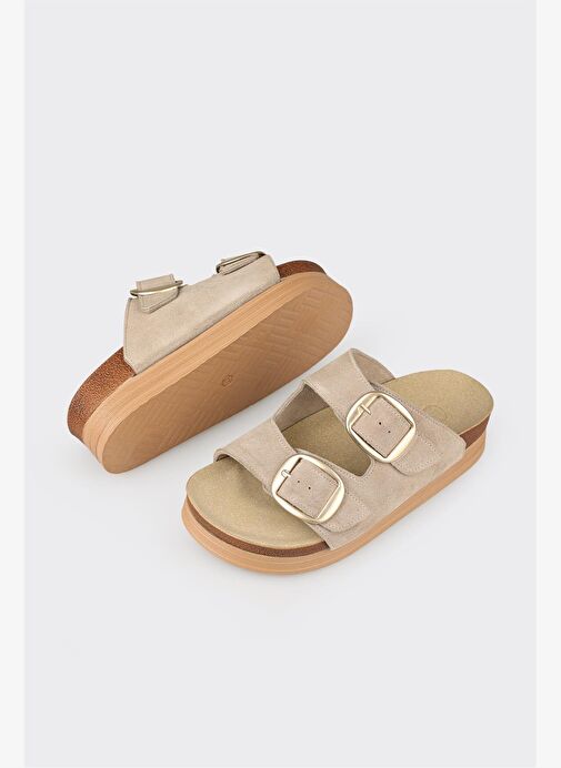 Bej Deri Kadın Terlik - Görsel 7