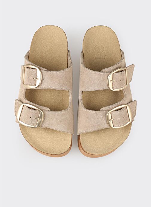 Bej Deri Kadın Terlik - Görsel 8