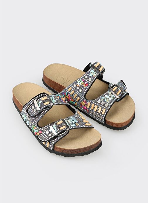 Siyah Deri Kadın Terlik - Görsel 3