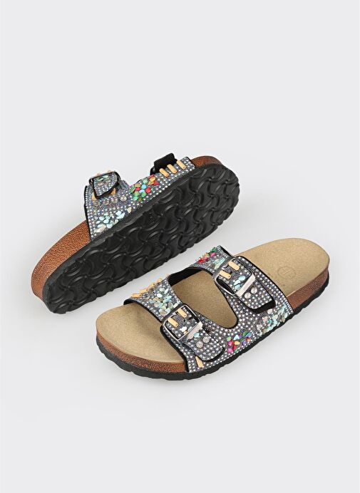 Siyah Deri Kadın Terlik - Görsel 4