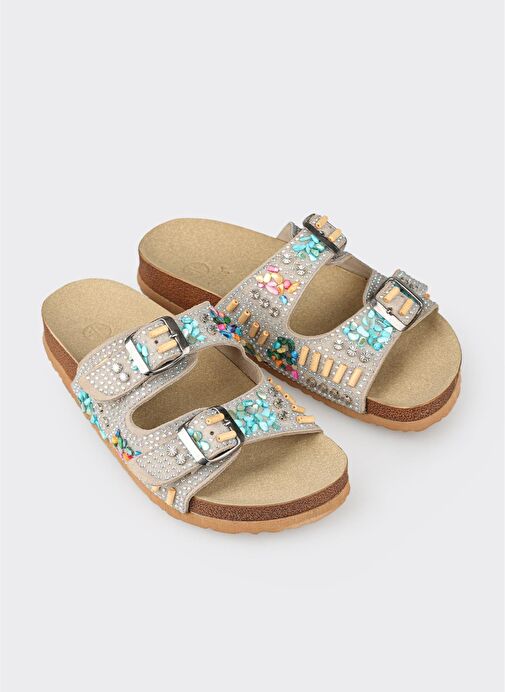 Bej Deri Kadın Terlik - Görsel 3