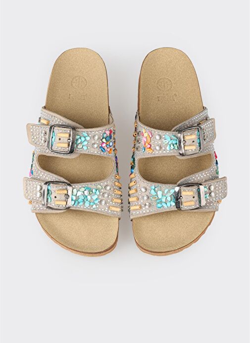 Bej Deri Kadın Terlik - Görsel 5