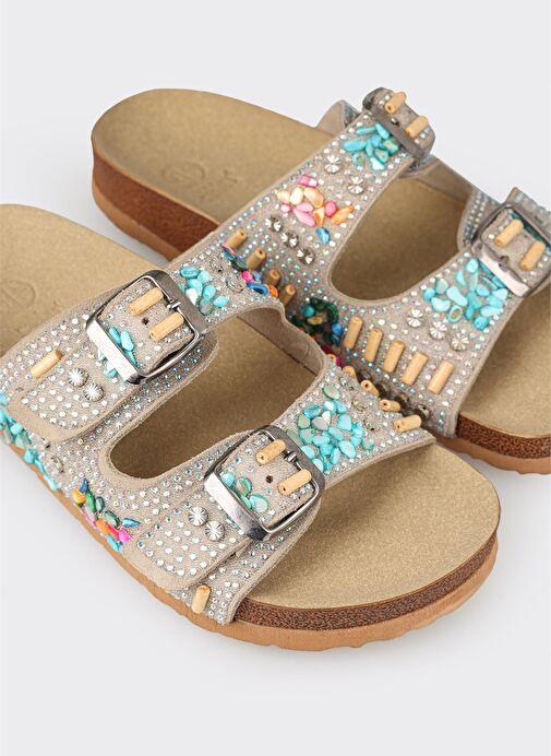 Bej Deri Kadın Terlik - Görsel 6