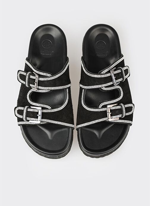 Siyah Deri Kadın Terlik - Görsel 5