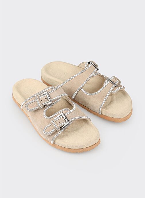 Bej Deri Kadın Terlik - Görsel 3