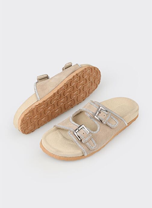 Bej Deri Kadın Terlik - Görsel 4