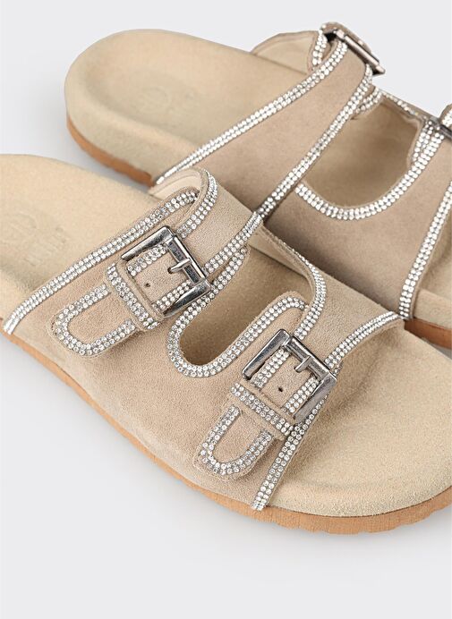 Bej Deri Kadın Terlik - Görsel 6