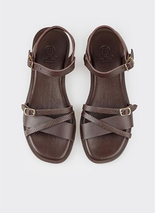 Kahve Deri Kadın Düz Sandalet - Görsel 5