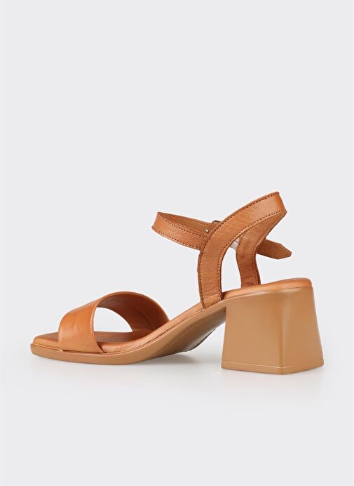 Taba Deri Kadın Topuklu Sandalet - Görsel 4