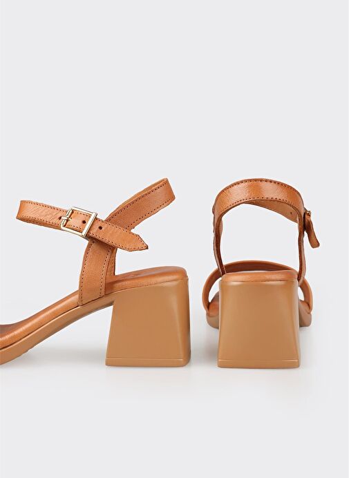 Taba Deri Kadın Topuklu Sandalet - Görsel 5