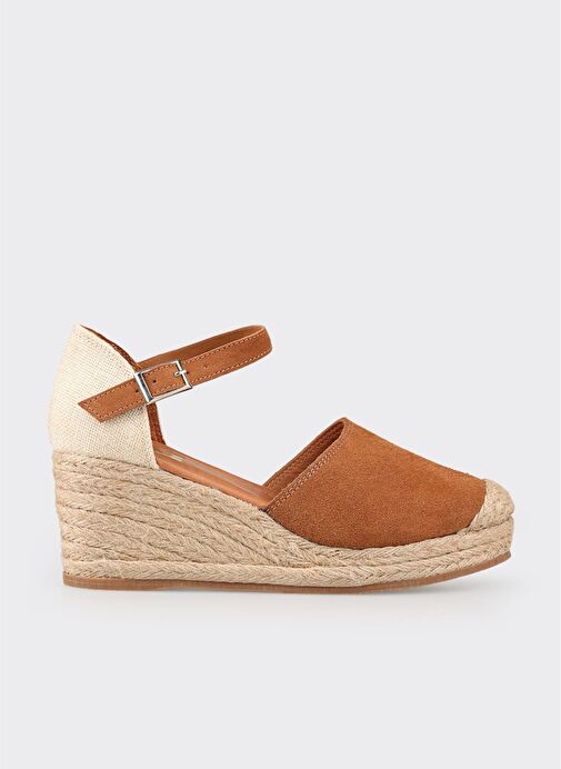 Taba Deri Kadın Dolgu Topuk Ayakkabı - Görsel 2