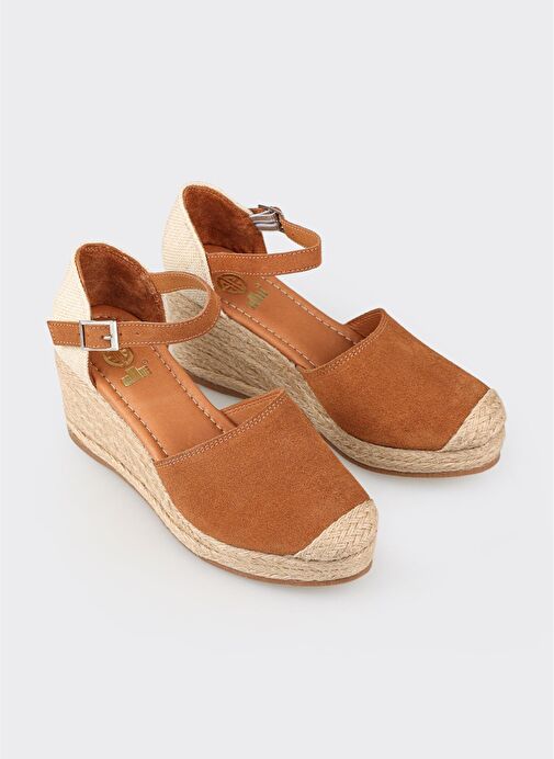 Taba Deri Kadın Dolgu Topuk Ayakkabı - Görsel 3