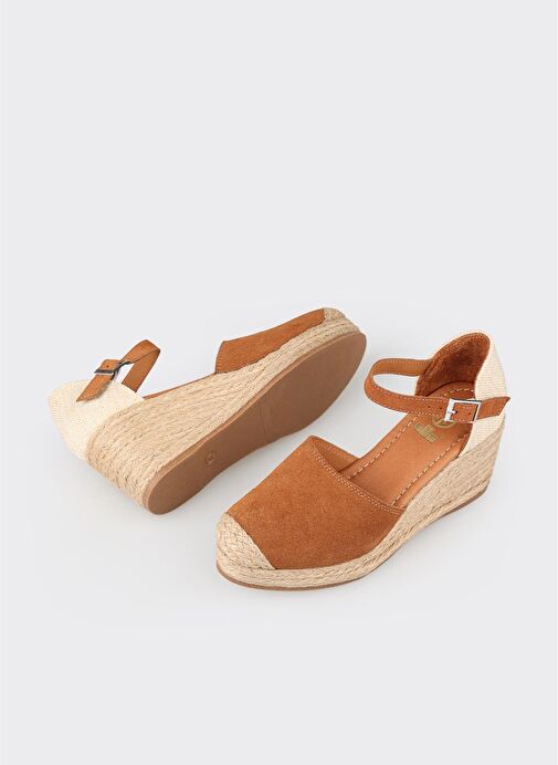 Taba Deri Kadın Dolgu Topuk Ayakkabı - Görsel 4