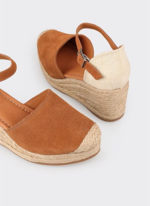 Taba Deri Kadın Dolgu Topuk Ayakkabı - Görsel 5