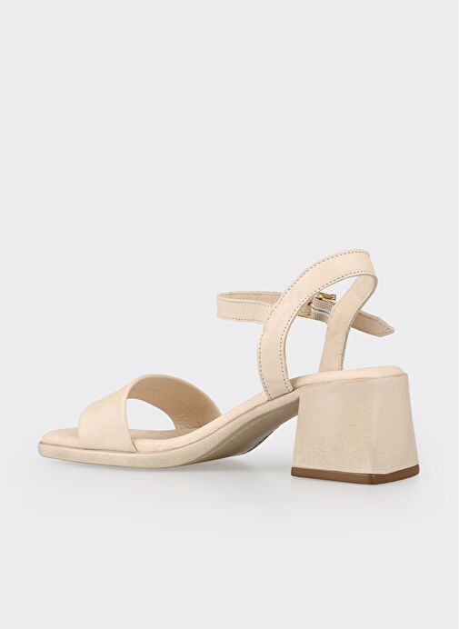 Ekru Deri Kadın Topuklu Sandalet - Görsel 4