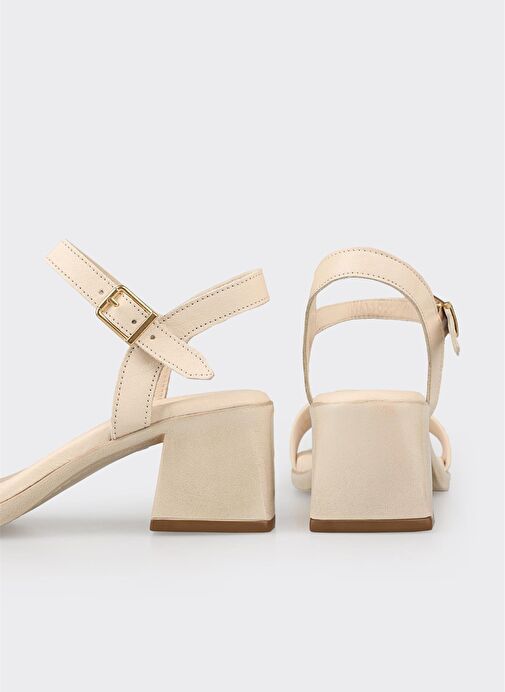 Ekru Deri Kadın Topuklu Sandalet - Görsel 5