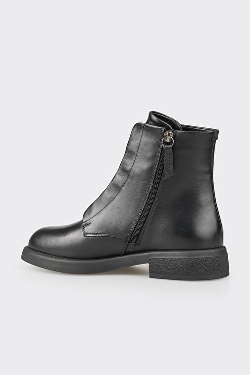 Siyah Deri Kadın Günlük Düz Bot - Görsel 4