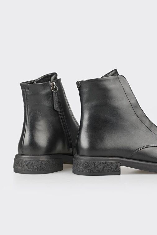 Siyah Deri Kadın Günlük Düz Bot - Görsel 5