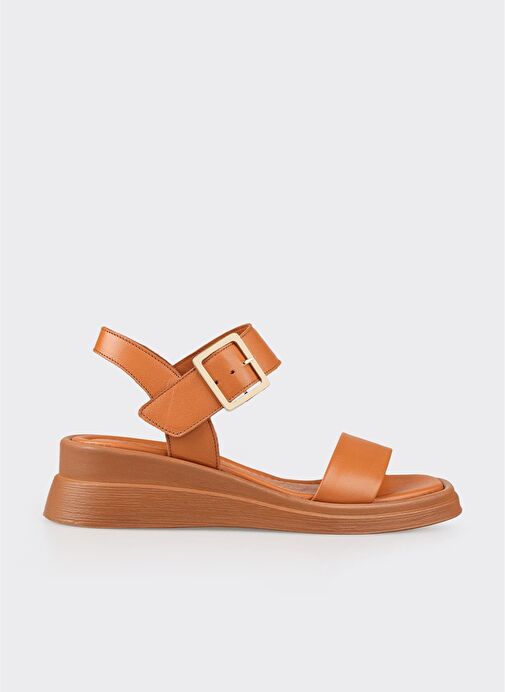 Taba Deri Kadın Dolgu Topuk Sandalet - Görsel 2