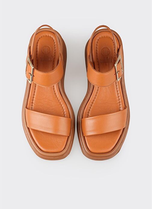 Taba Deri Kadın Dolgu Topuk Sandalet - Görsel 5