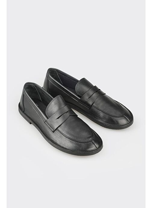 Siyah Deri Kadın Günlük Ayakkabı - Görsel 3
