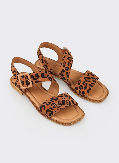 Taba Deri Kadın Düz Sandalet - Görsel 5