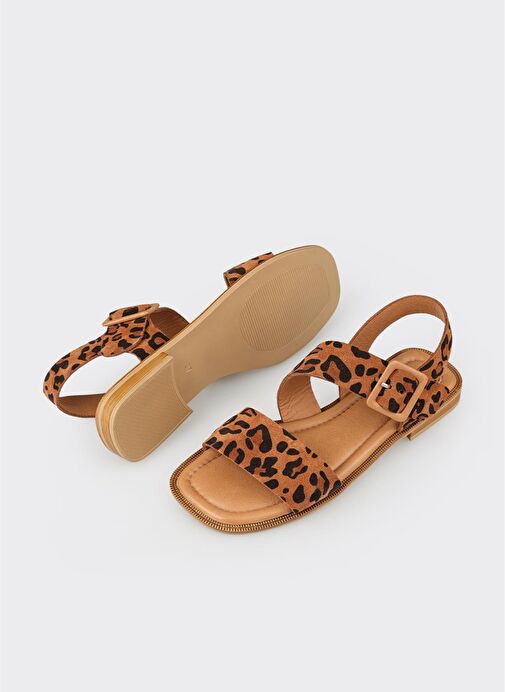 Taba Deri Kadın Düz Sandalet - Görsel 7