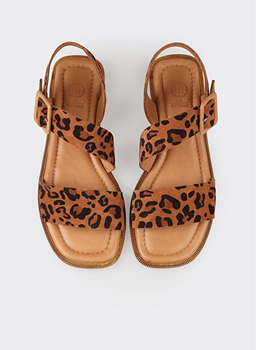 Taba Deri Kadın Düz Sandalet - Görsel 9