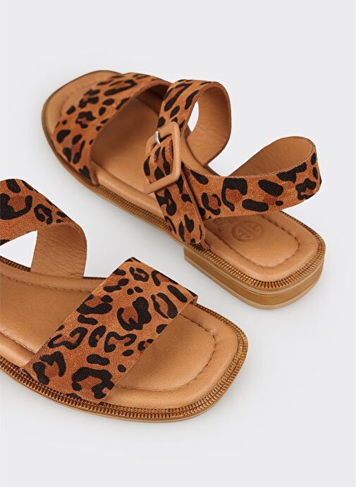 Taba Deri Kadın Düz Sandalet - Görsel 10