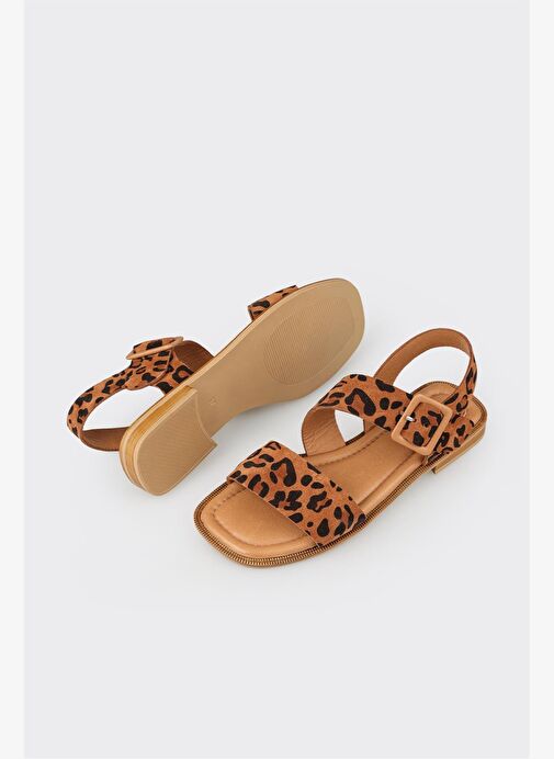Taba Deri Kadın Düz Sandalet - Görsel 6