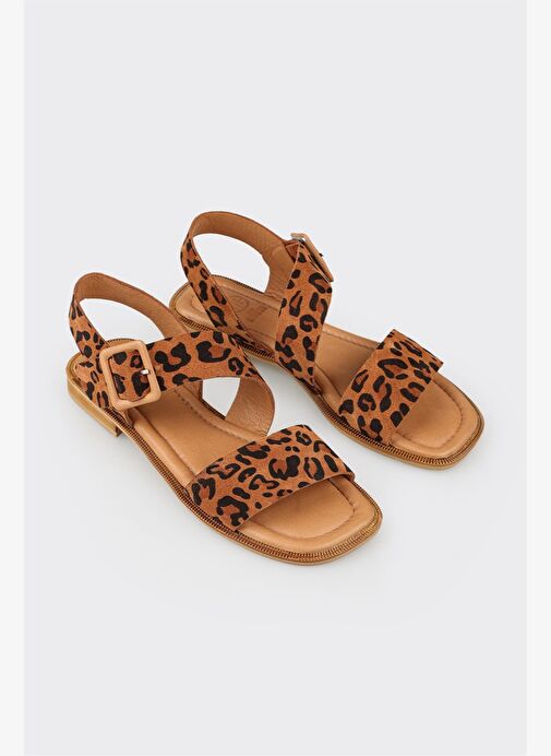 Taba Deri Kadın Düz Sandalet - Görsel 4