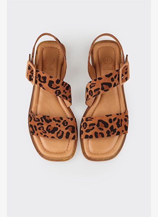 Taba Deri Kadın Düz Sandalet - Görsel 8