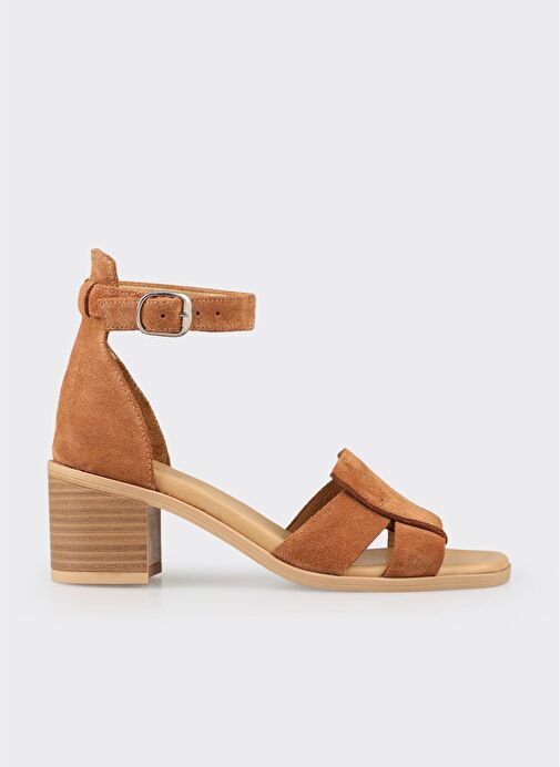 Taba Deri Kadın Topuklu Sandalet - Görsel 2