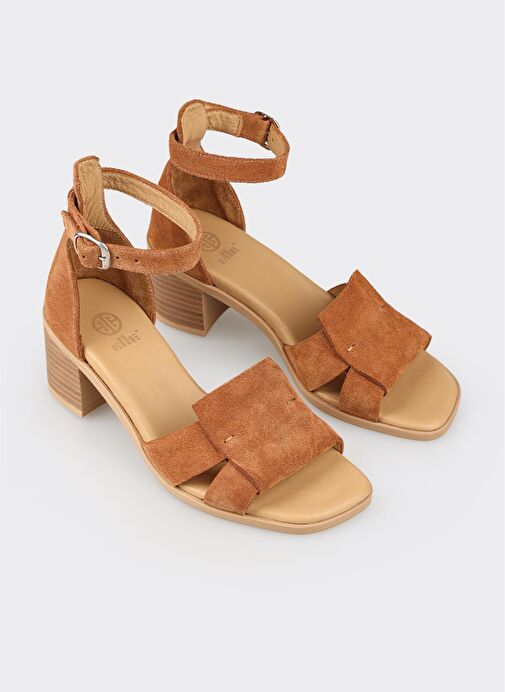 Taba Deri Kadın Topuklu Sandalet - Görsel 3