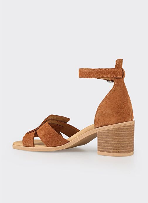 Taba Deri Kadın Topuklu Sandalet - Görsel 4