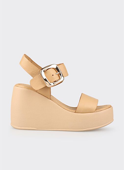 Naturel Deri Kadın Dolgu Topuk Sandalet - Görsel 2