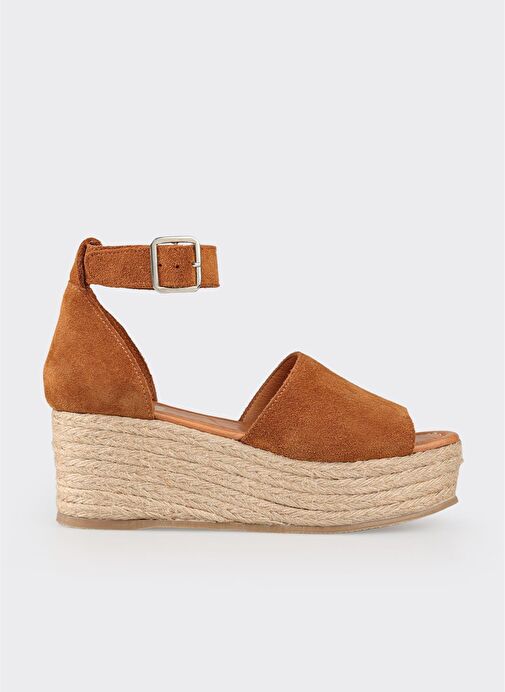 Taba Deri Kadın Dolgu Topuklu Sandalet - Görsel 2