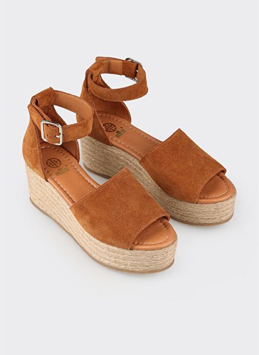 Taba Deri Kadın Dolgu Topuklu Sandalet - Görsel 3