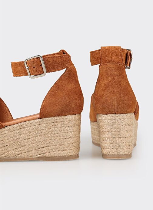 Taba Deri Kadın Dolgu Topuklu Sandalet - Görsel 5