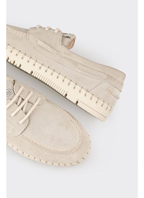 Bej Deri Kadın Günlük Ayakkabı - Görsel 6