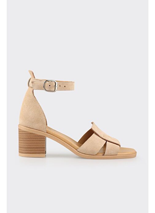 Bej Deri Kadın Topuklu Sandalet - Görsel 2