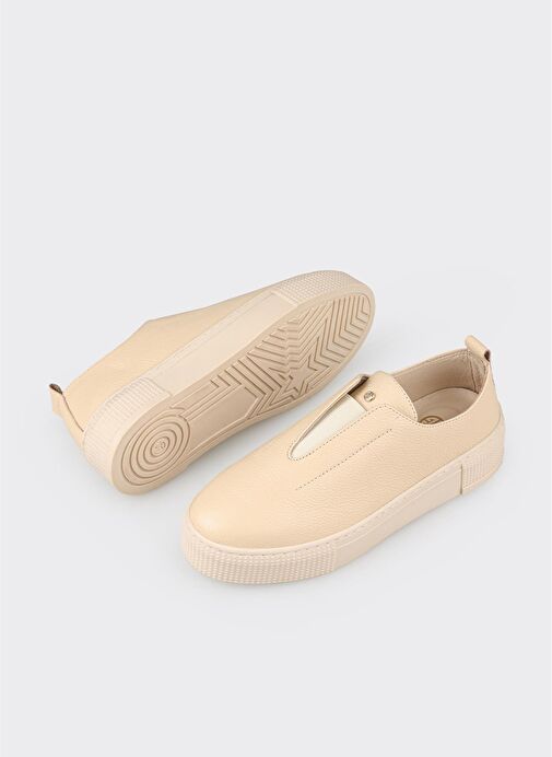 Bej Deri Kadın Spor Ayakkabı - Görsel 4