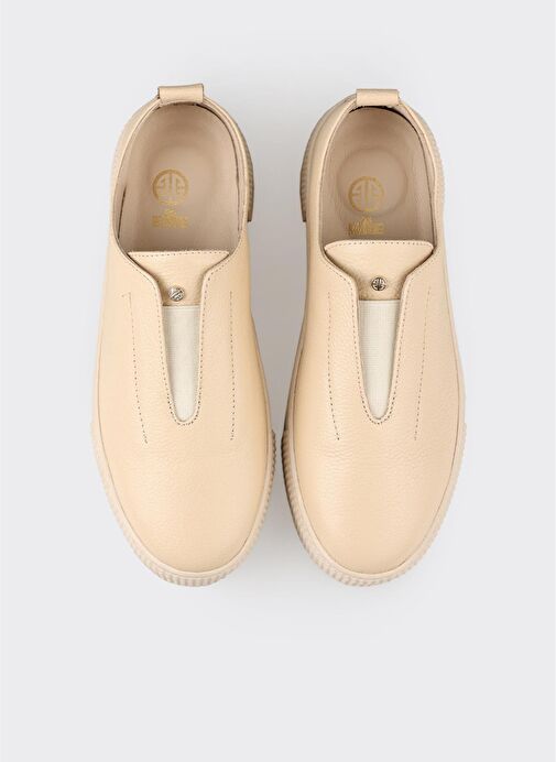 Bej Deri Kadın Spor Ayakkabı - Görsel 5