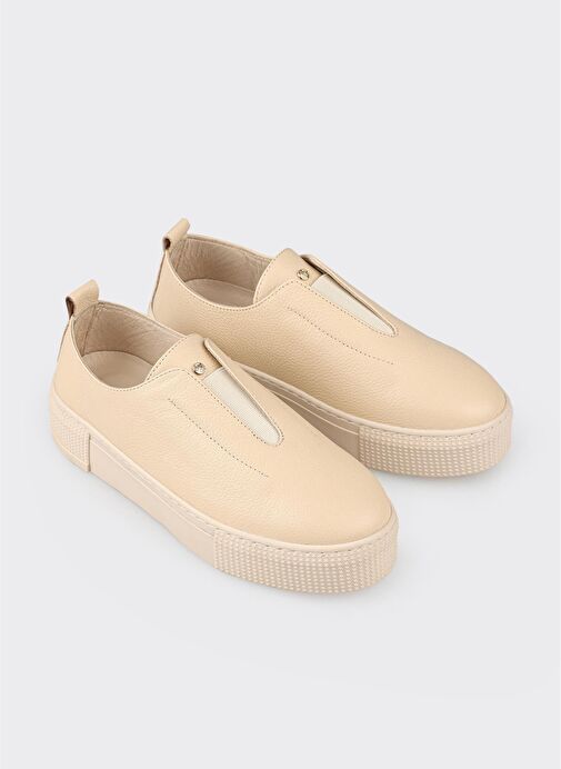 Bej Deri Kadın Spor Ayakkabı - Görsel 3